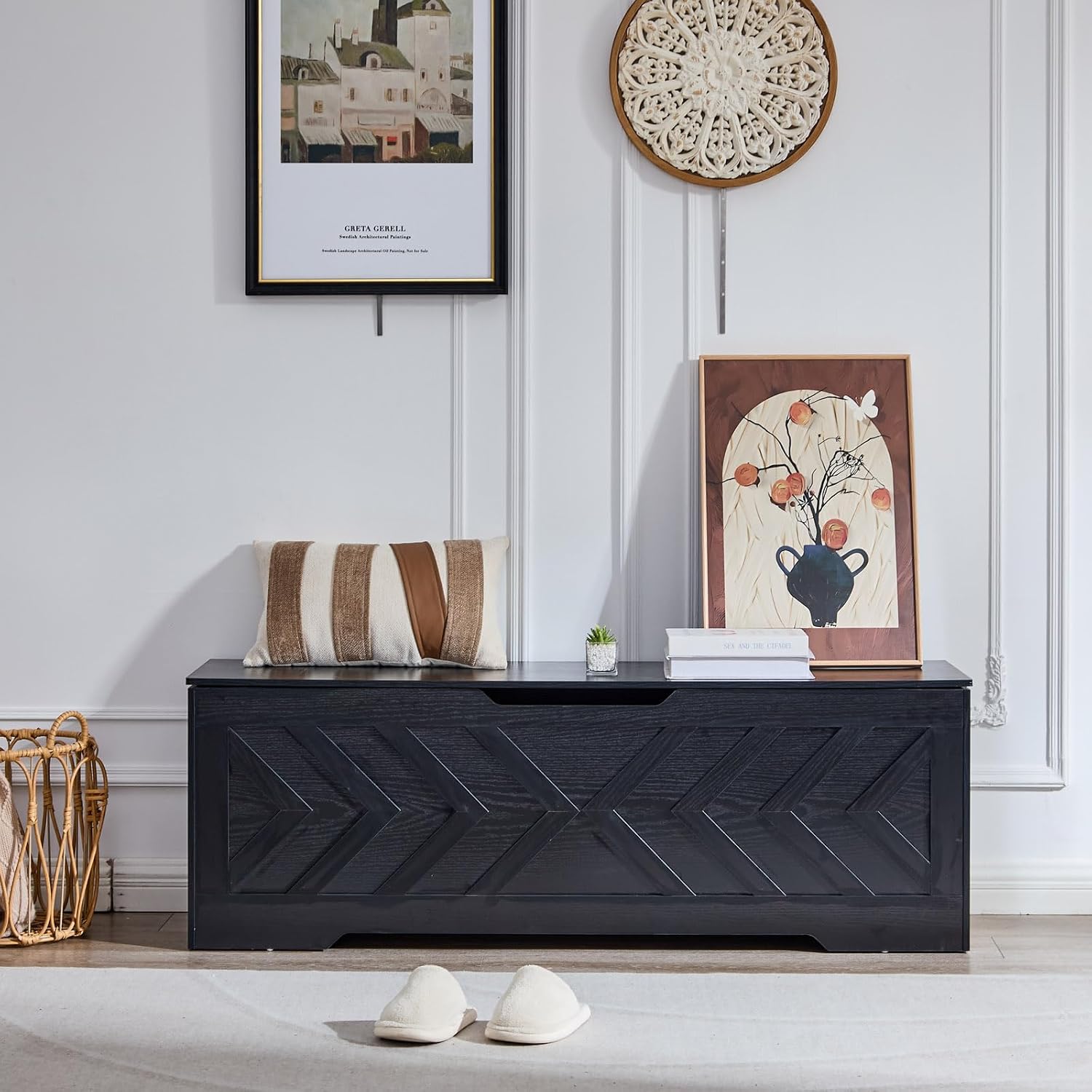Black Extra Large Safety Hinge Storage Bench