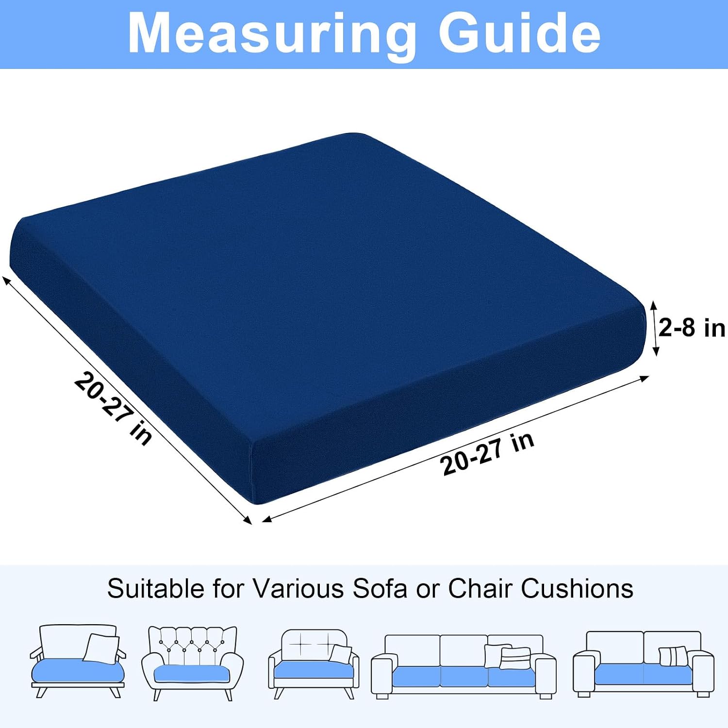 8Pcs Stretch Blue Patio Cushion Slipcovers