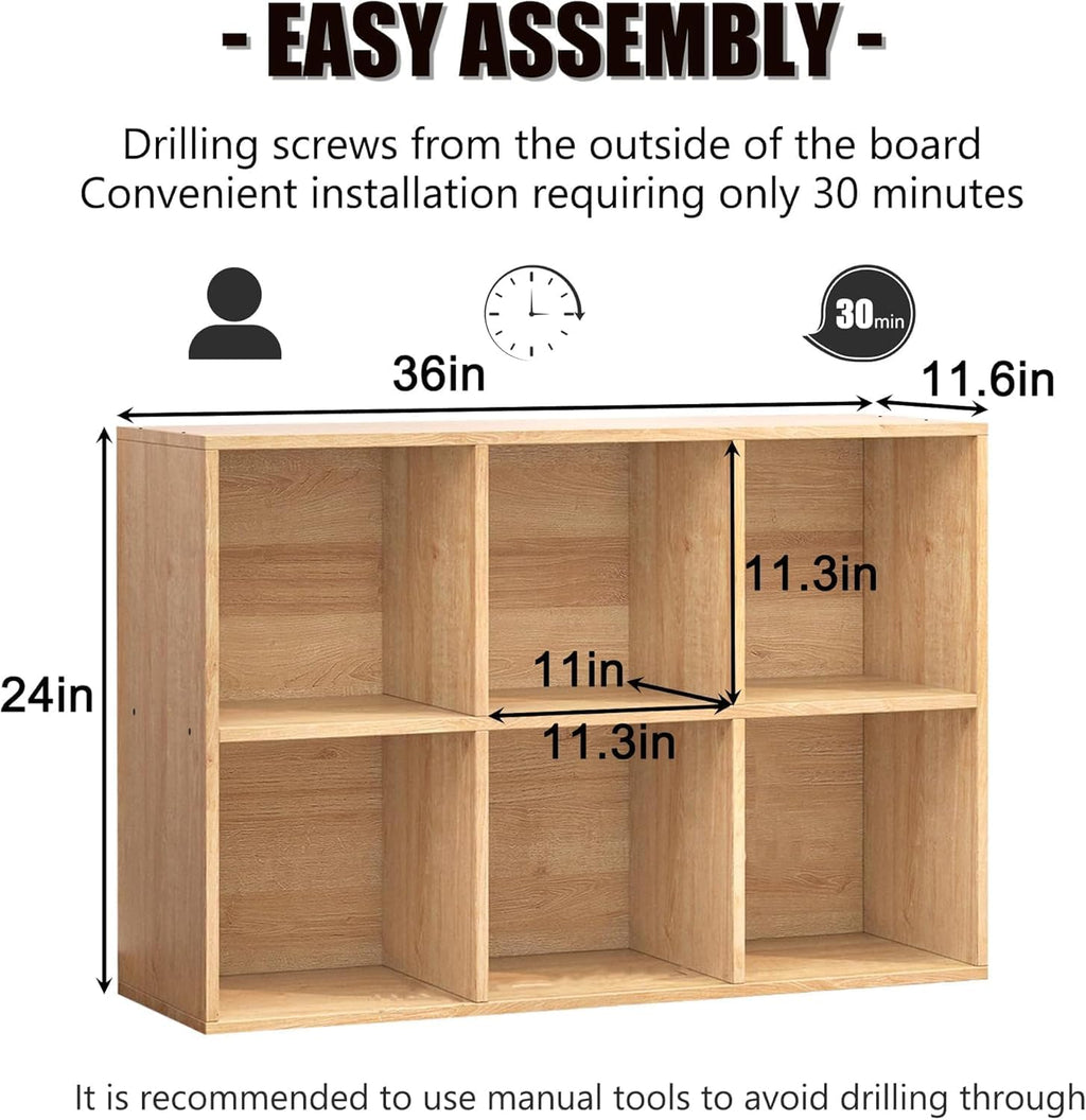 6 Cube Oak Wooden Cubby Storage Organizer
