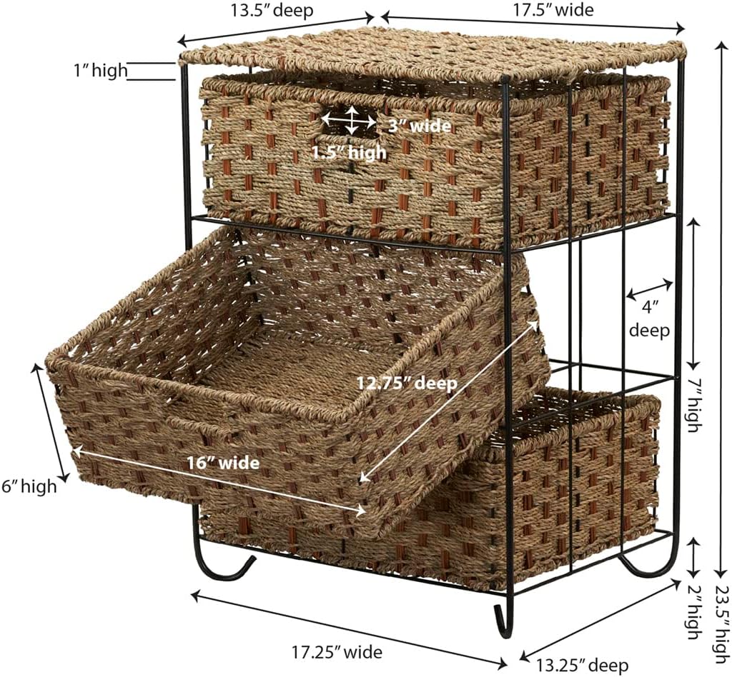 3 Drawer Seagrass Wicker Storage Unit