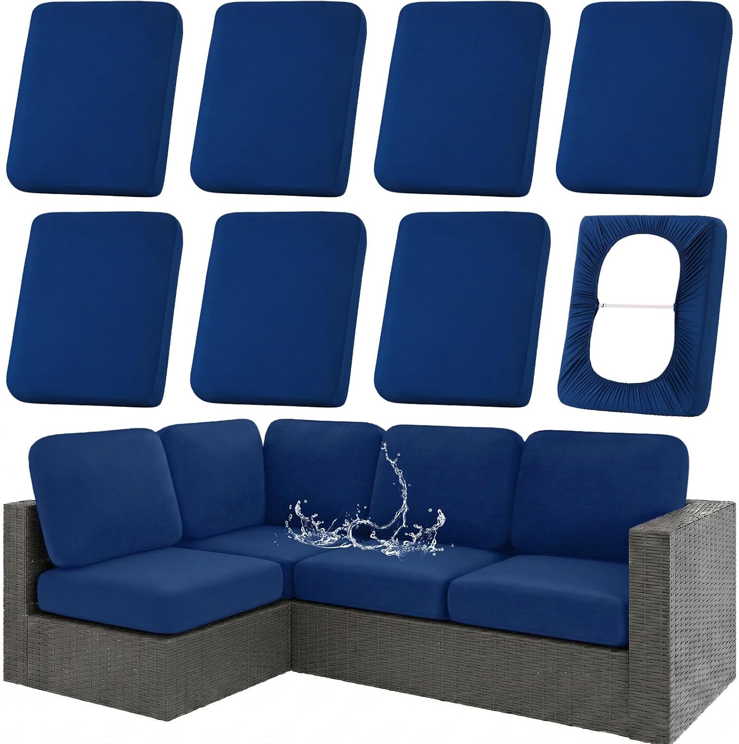 8Pcs Navy UV Waterproof Cushion Slipcovers