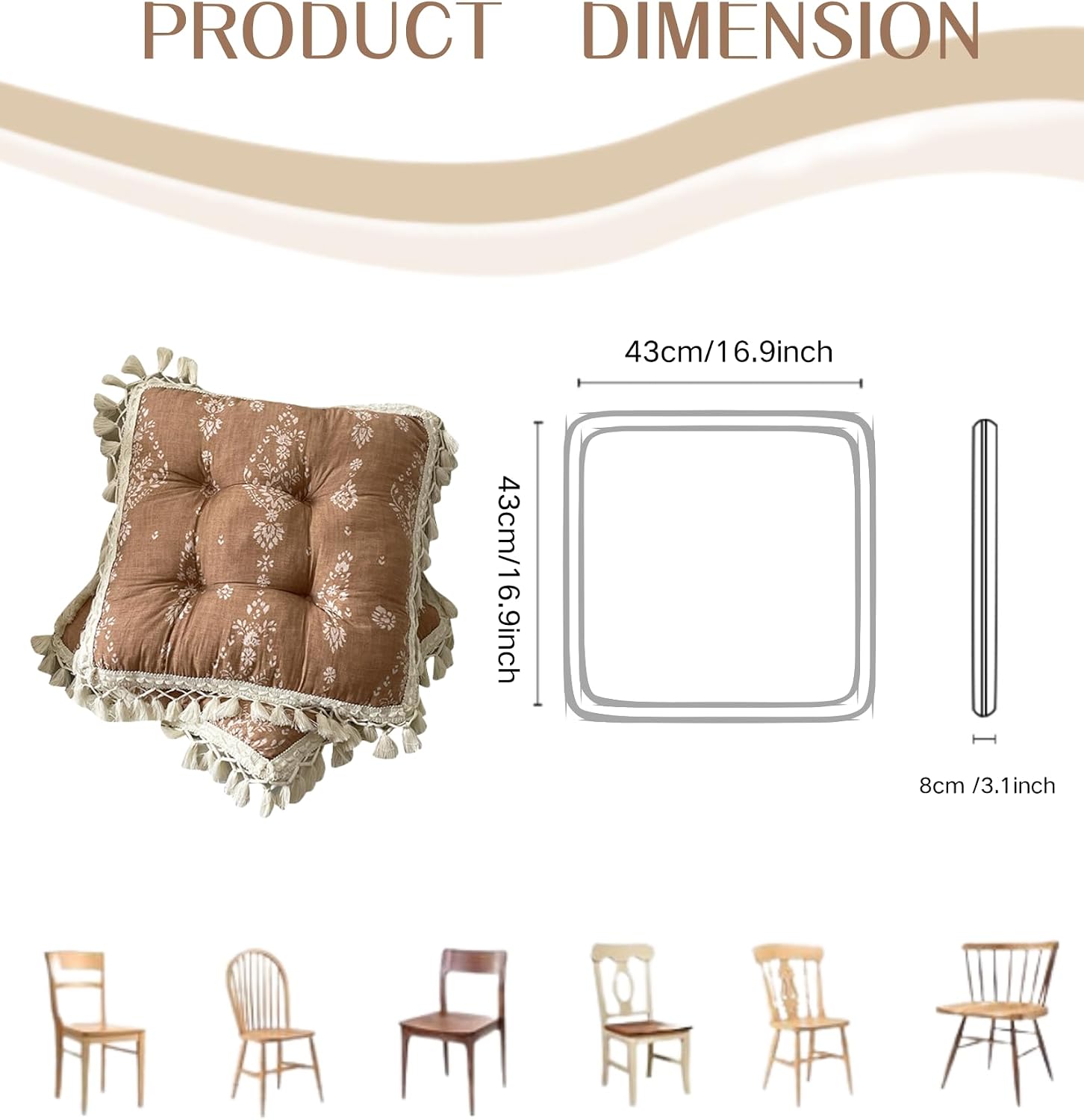 2 Pack Floral Tassel Chair Seat Cushions