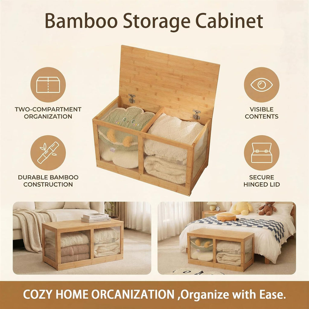 Bamboo Acrylic Panel Storage Bench Chest