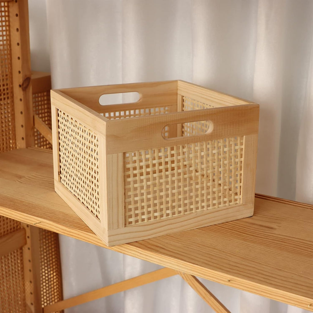 Bamboo Cube Wooden Storage Organizer Bins