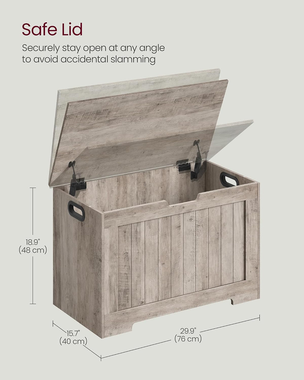 Greige Farmhouse Safety Hinge Storage Bench