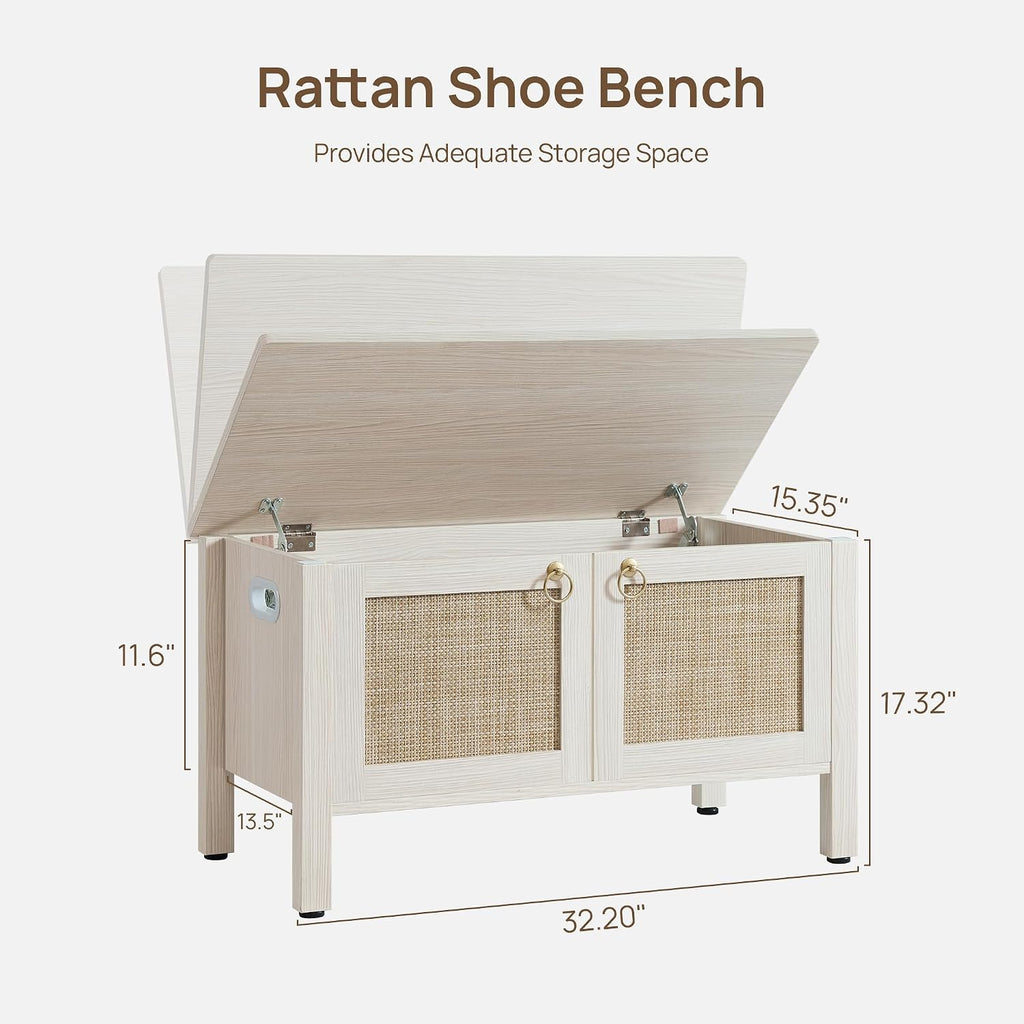 White Oak Rattan Boho Storage Bench Chest