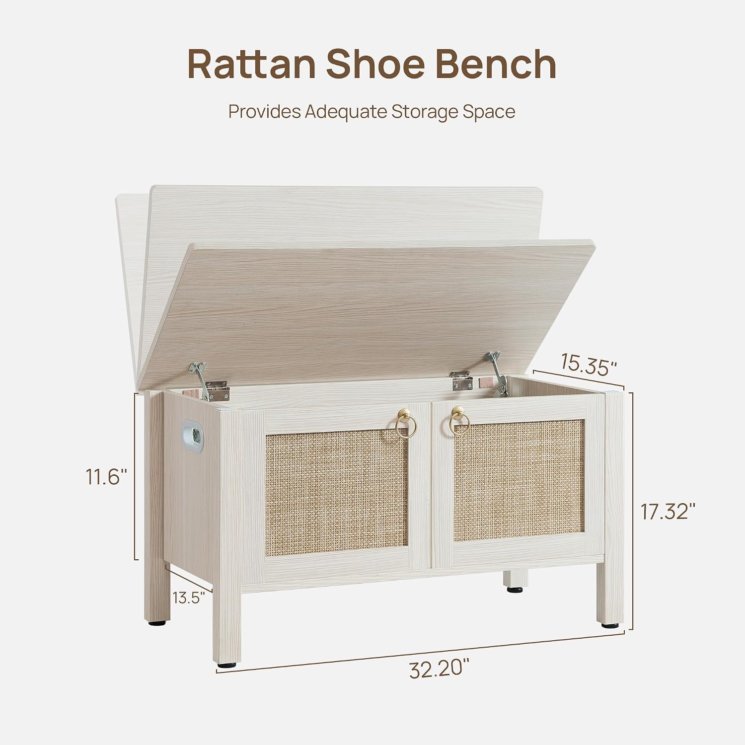 White Oak Rattan Boho Storage Bench Chest
