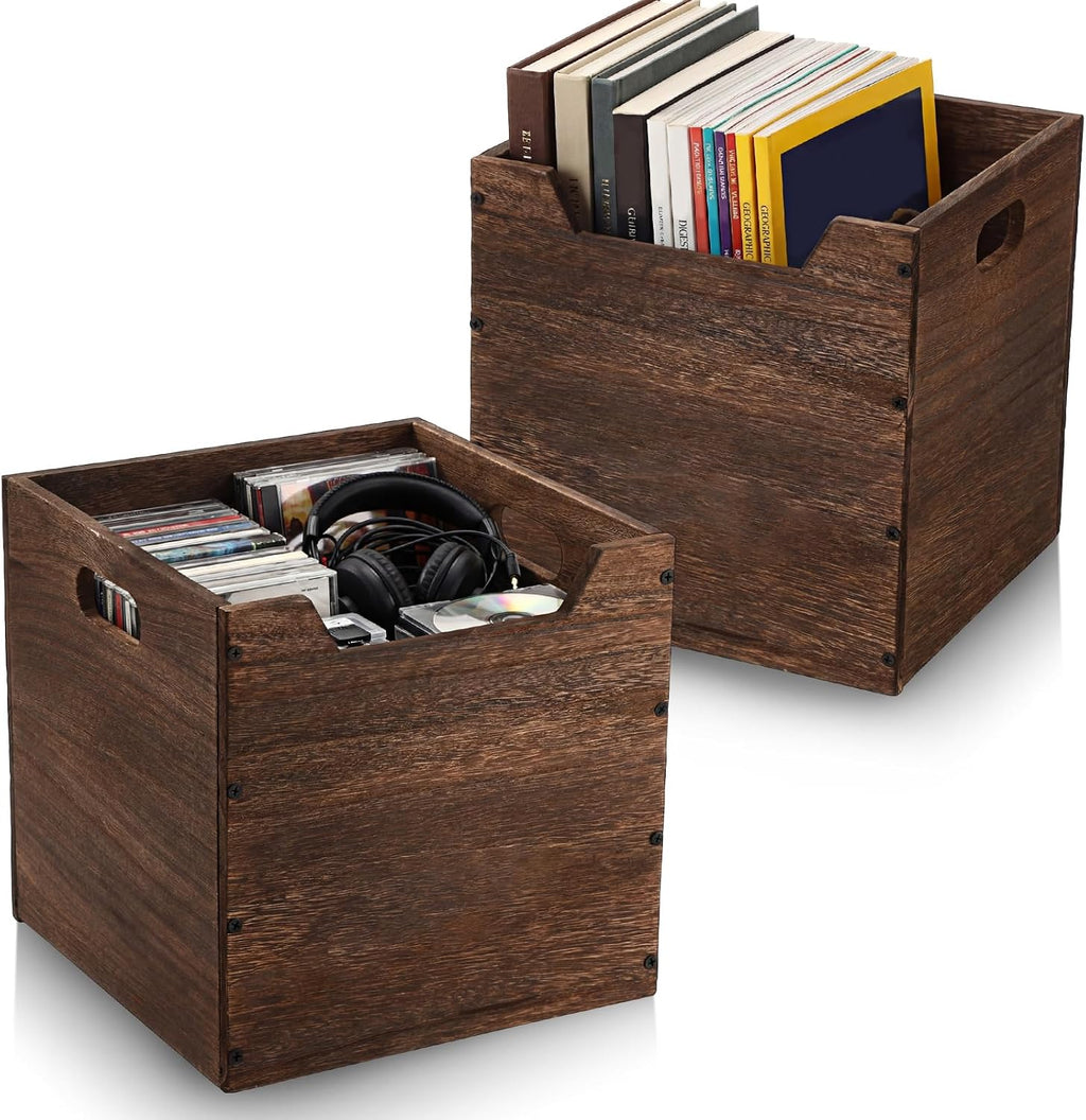 2 Pack Stackable Wooden Cube Storage Bins