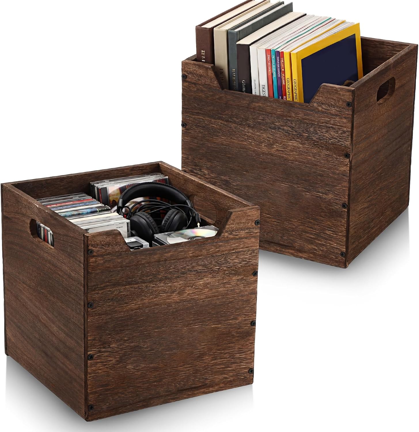 2 Pack Stackable Wooden Cube Storage Bins