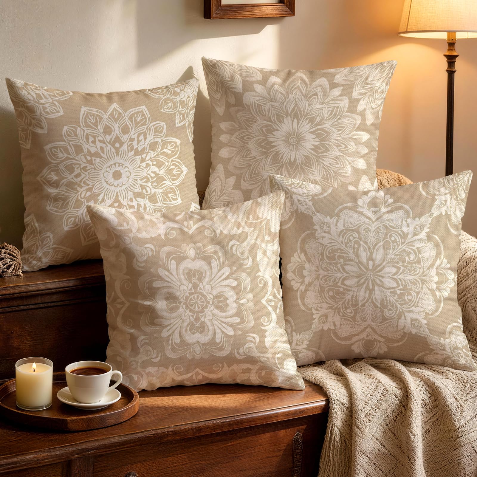 4 Pack Green Botanical Lily Pillow Covers
