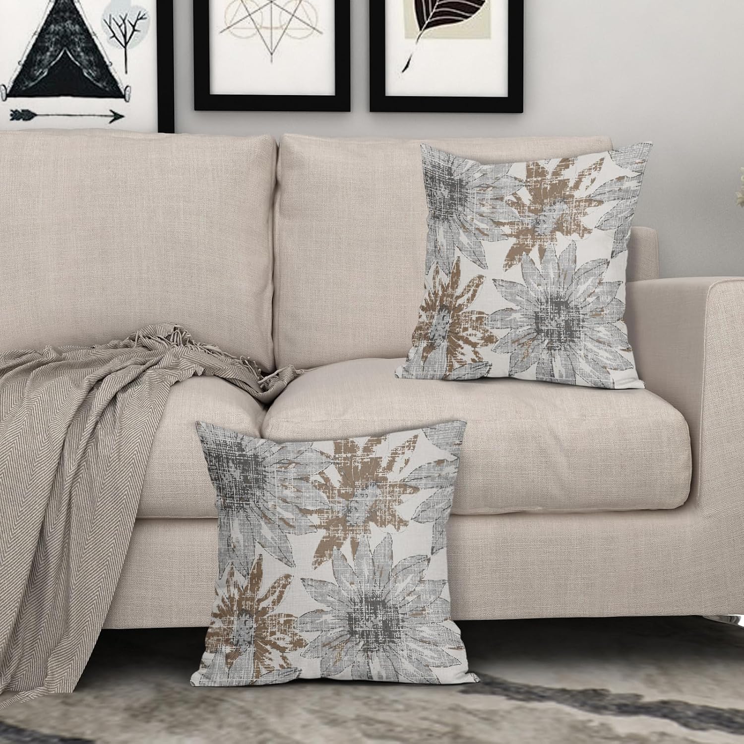 2 Pack Sunflower Floral Linen Pillow Covers