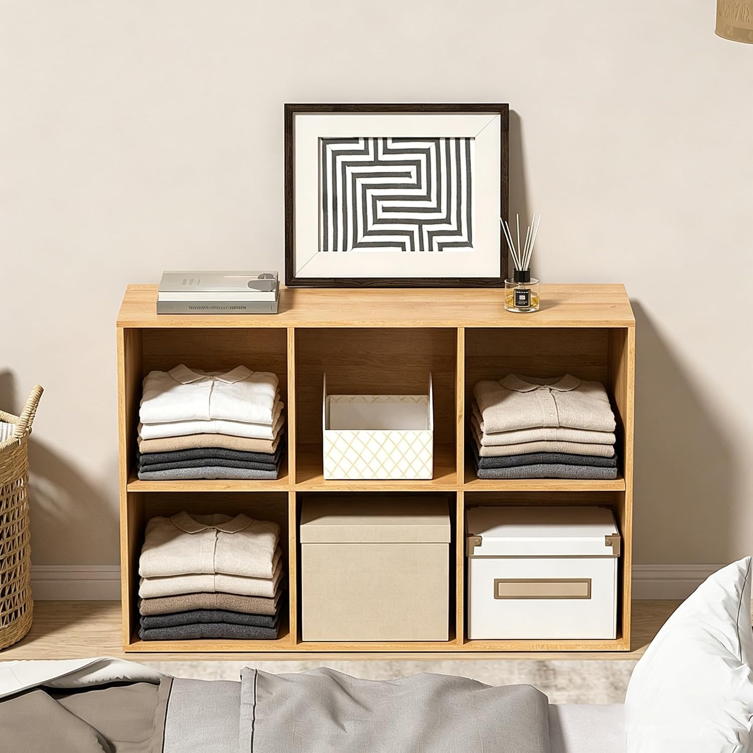 6 Cube Oak Wooden Cubby Storage Organizer