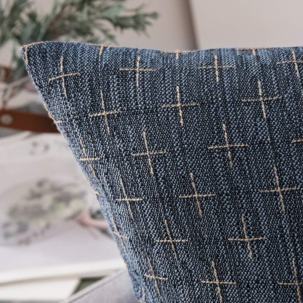 2 Pack Blue Woven Linen Pillow Covers