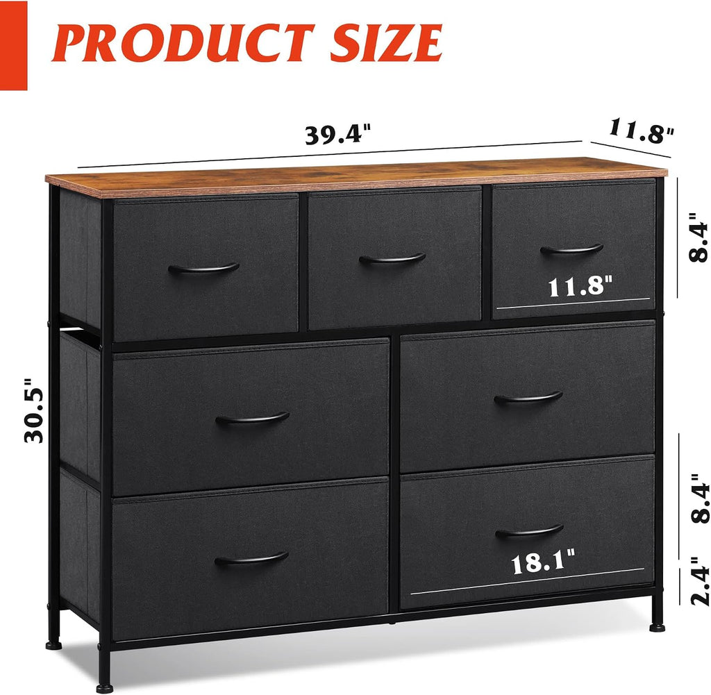 7 Drawers Rustic TV Stand Dresser Console