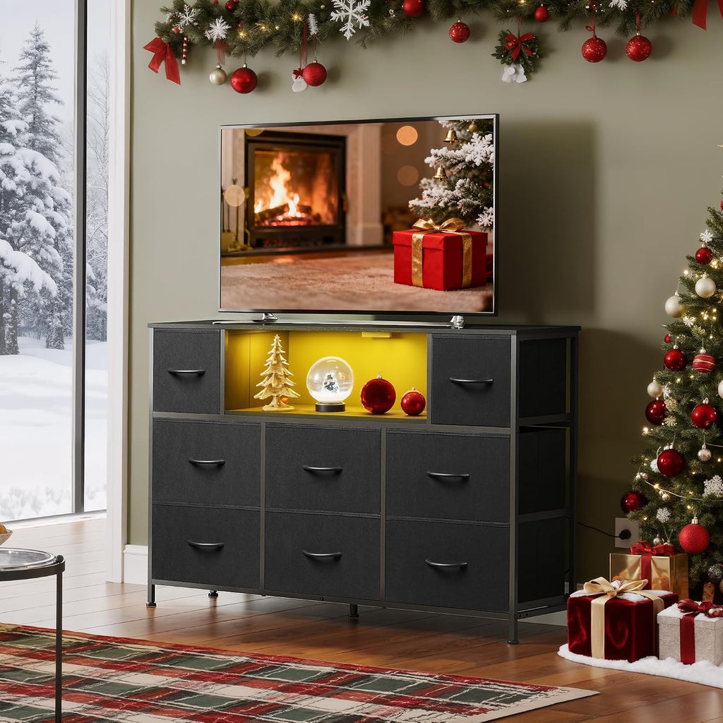 LED Charging Fabric Drawer TV Dresser Stand