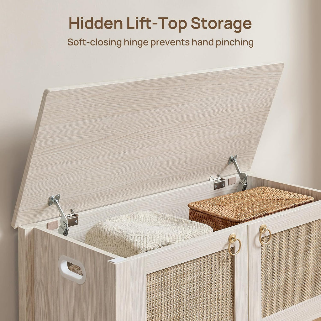 White Oak Rattan Boho Storage Bench Chest