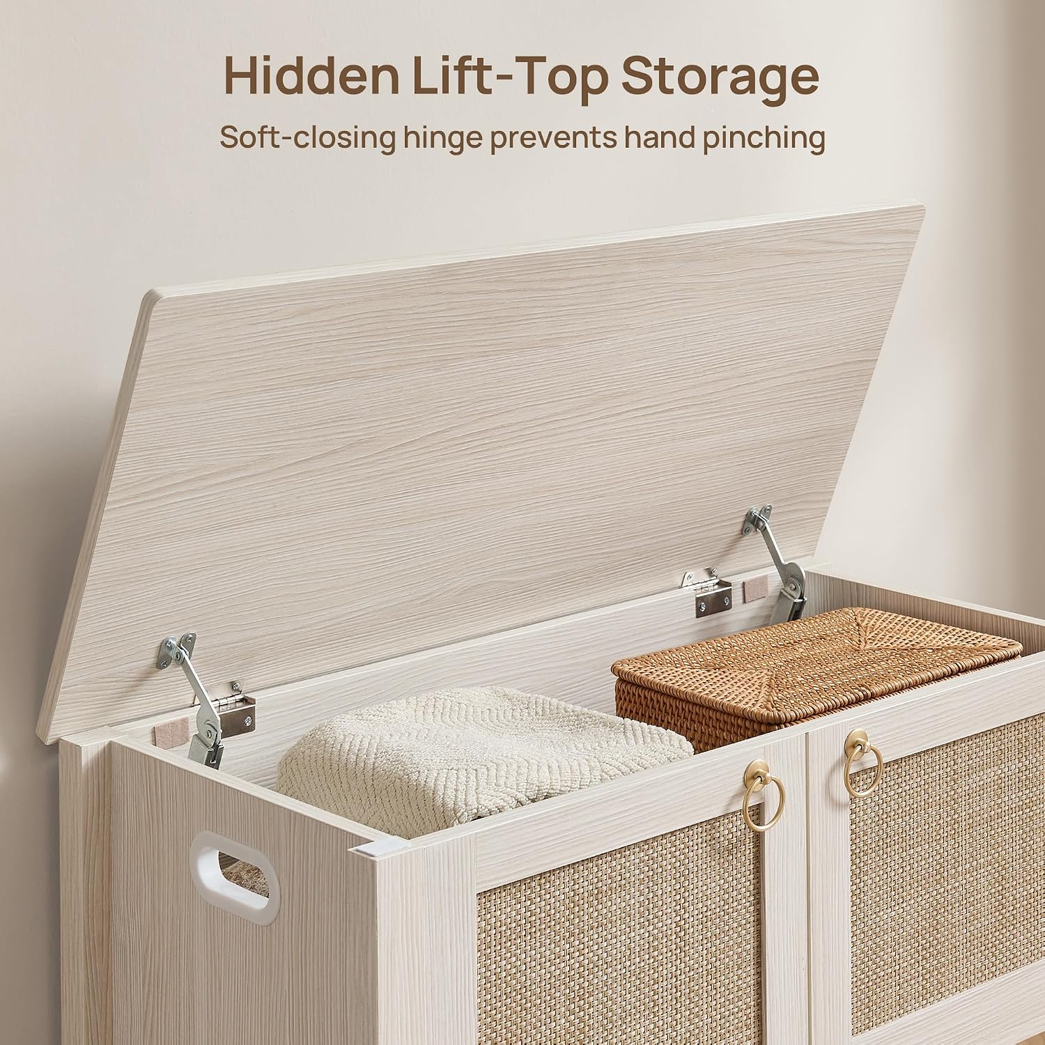 White Oak Rattan Boho Storage Bench Chest