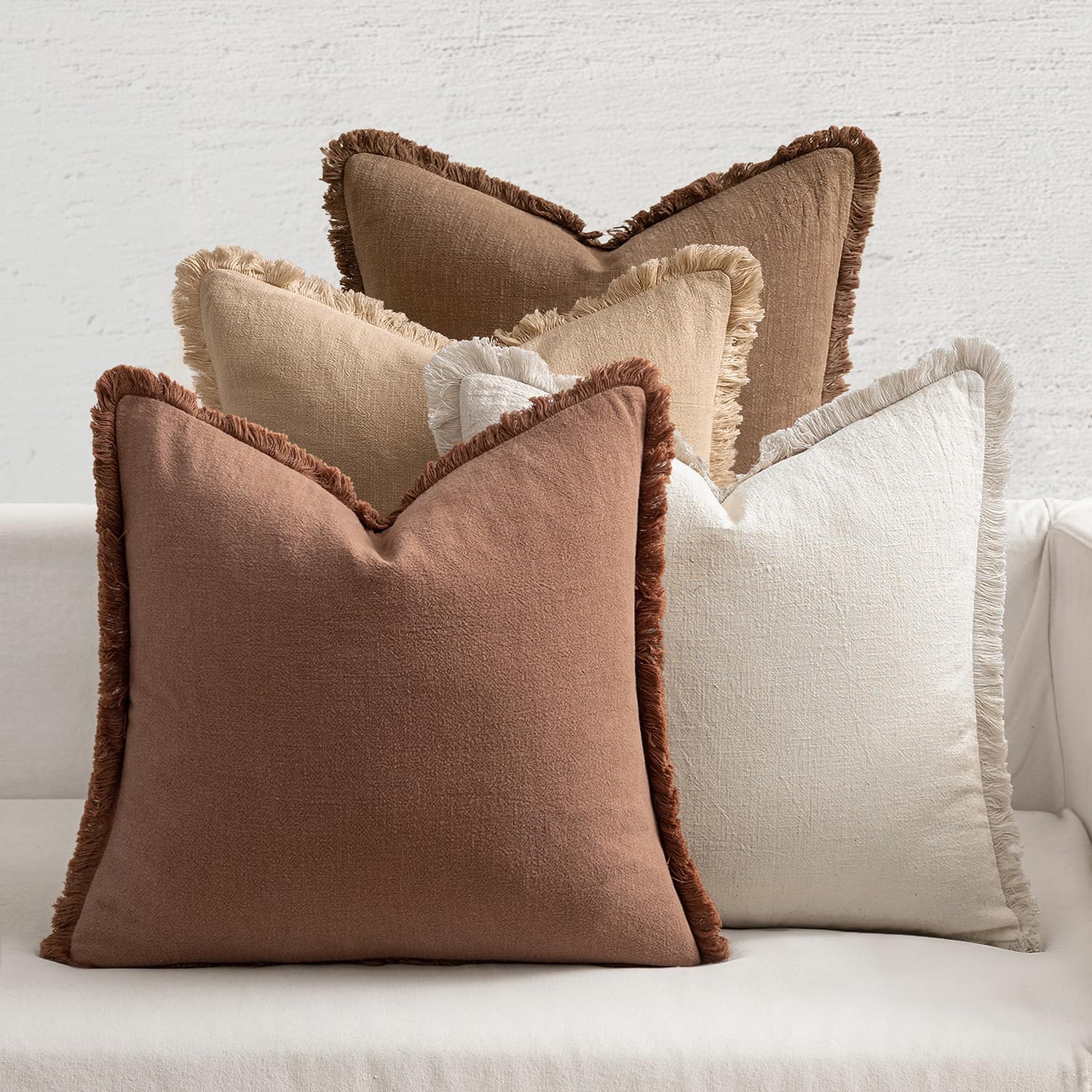 4 Pack Fringe Neutral Linen Pillow Covers