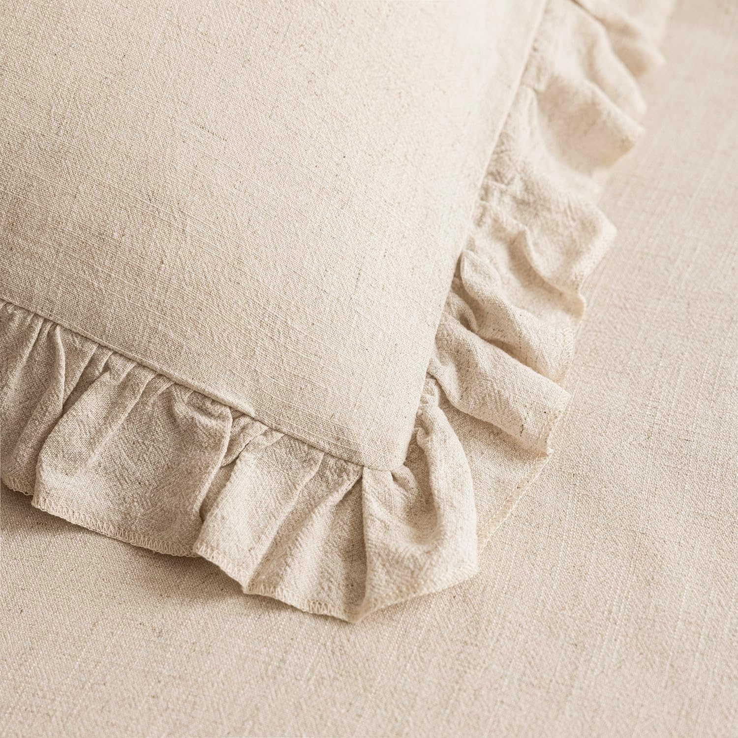 2 Pack Beige Ruffle Fringe Pillow Covers