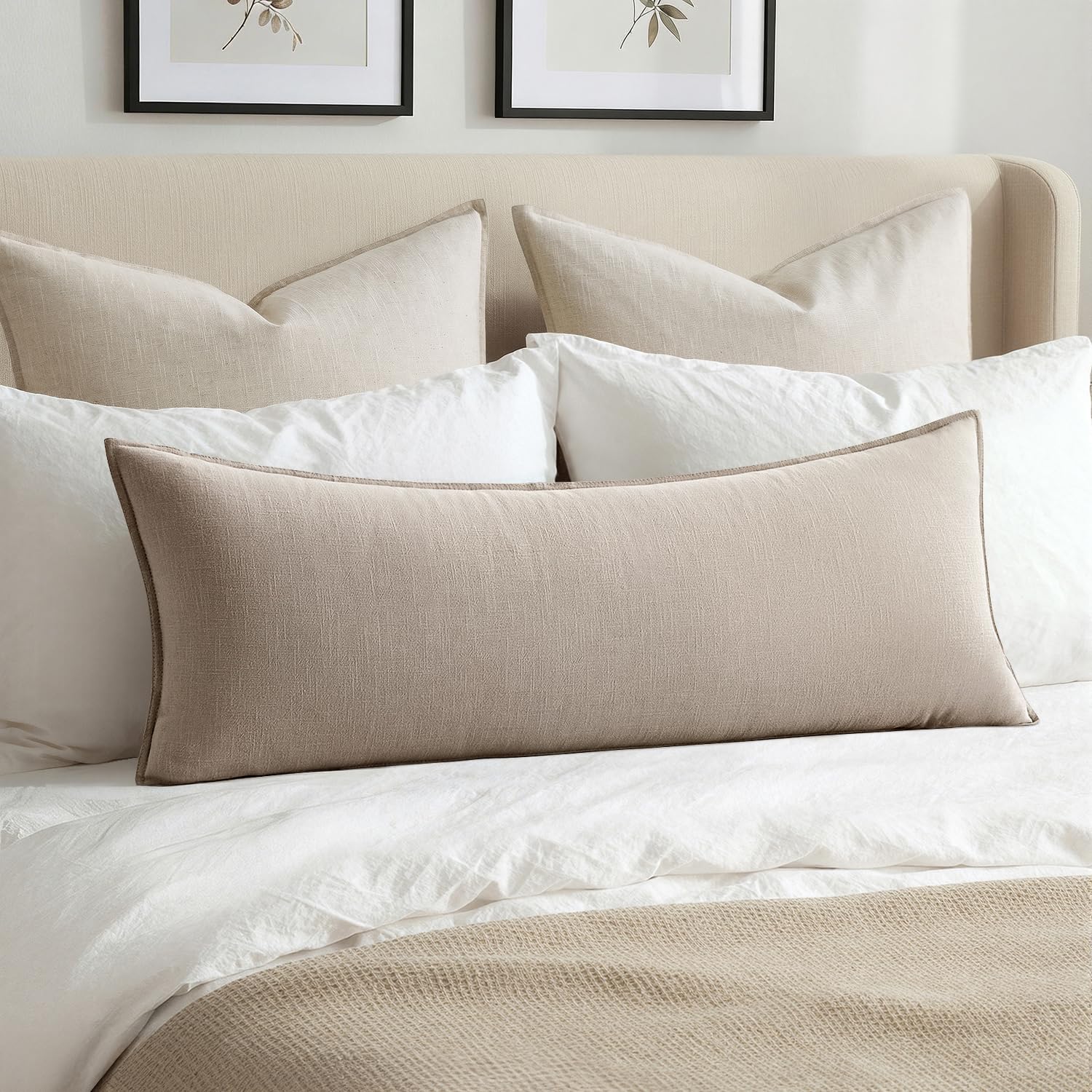 1 Pack Beige Boho Lumbar Pillow Cover