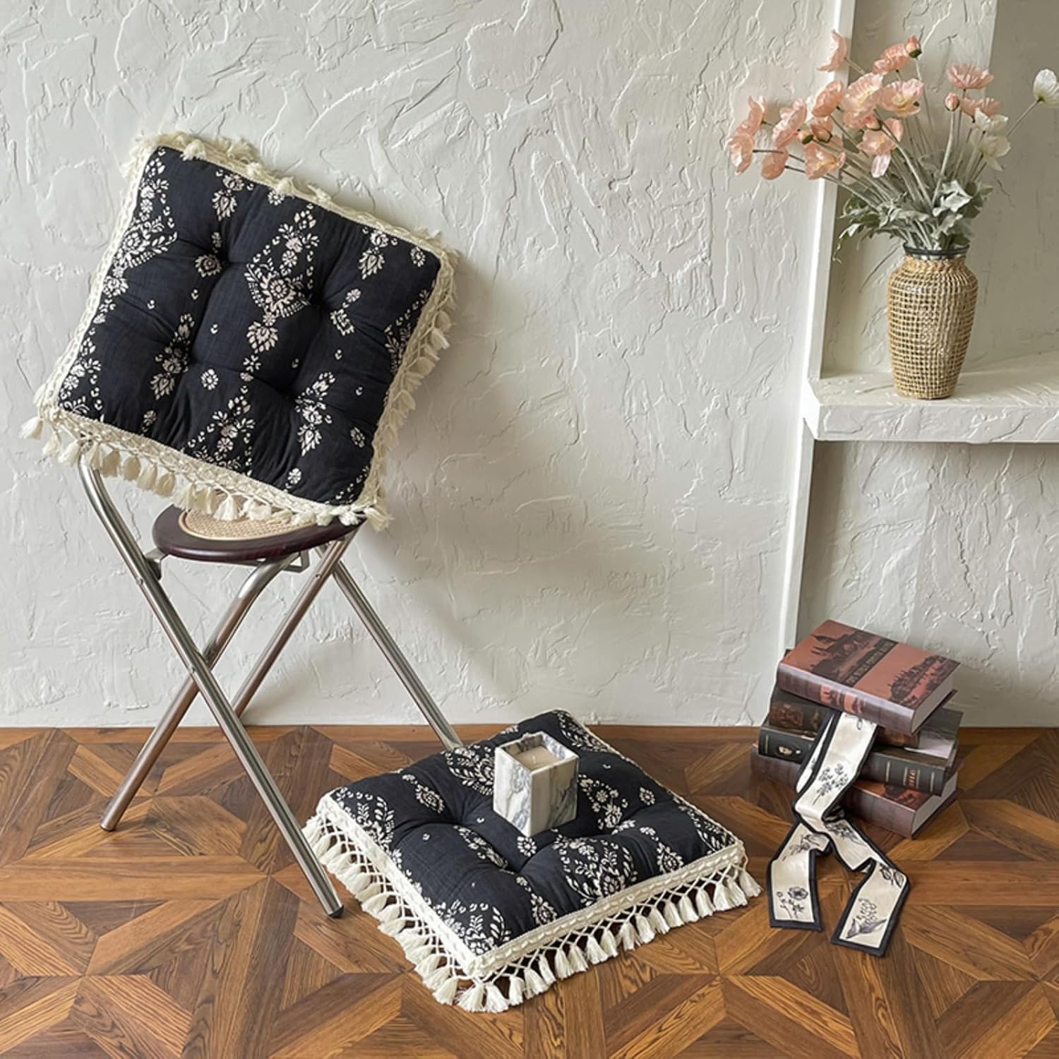2 Pack Floral Tassel Chair Seat Cushions