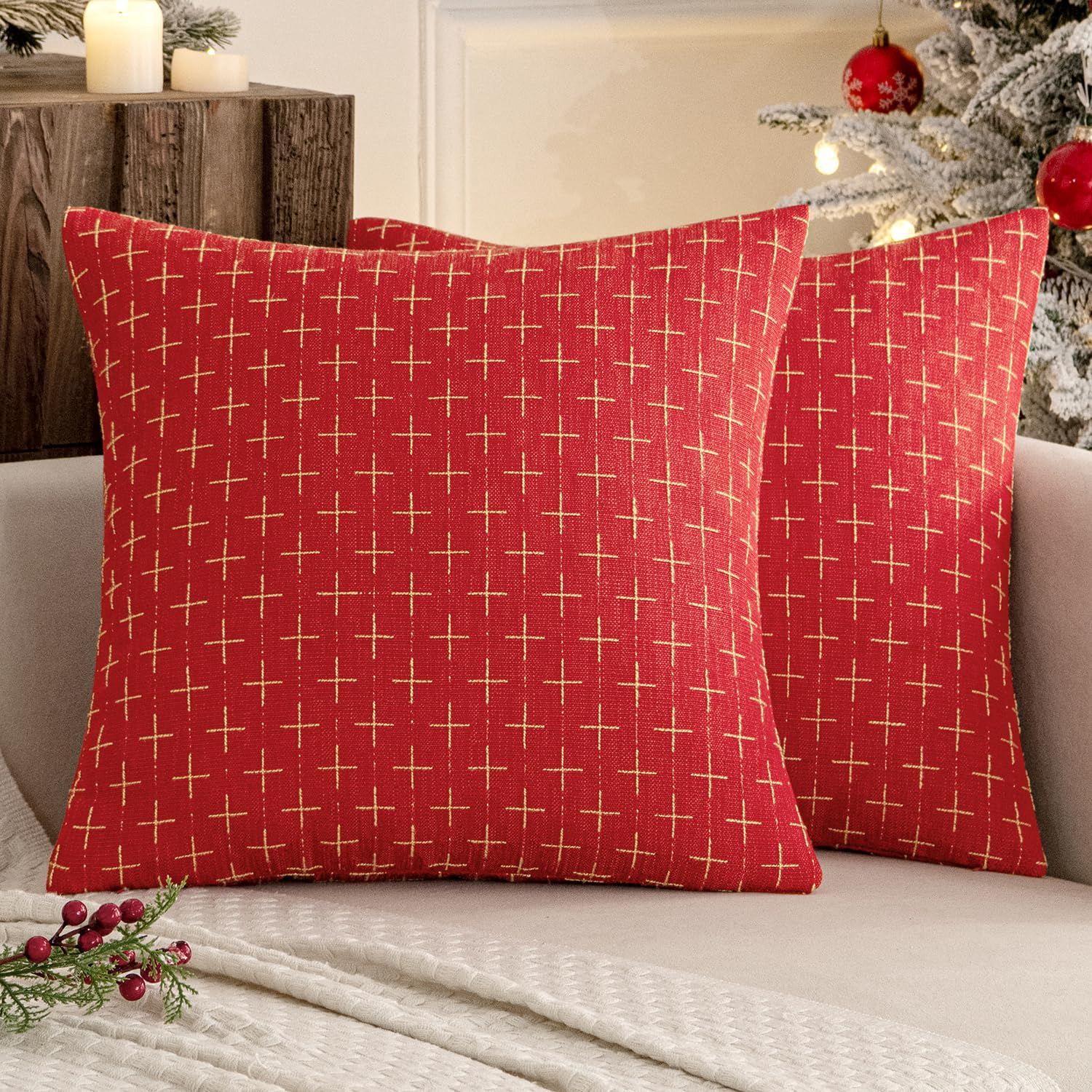 2 Pack Blue Woven Linen Pillow Covers
