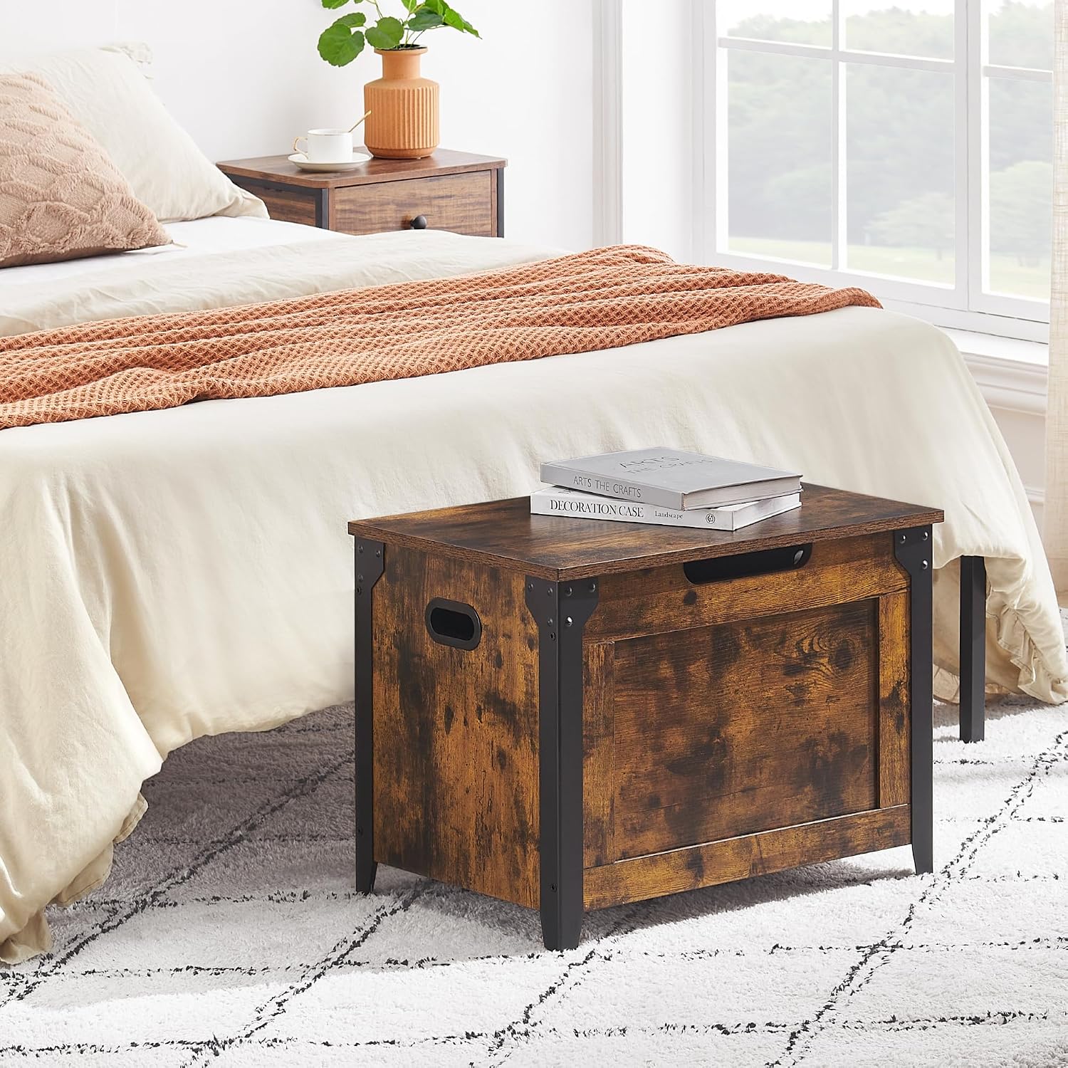 Rustic Brown Farmhouse Wooden Storage Bench