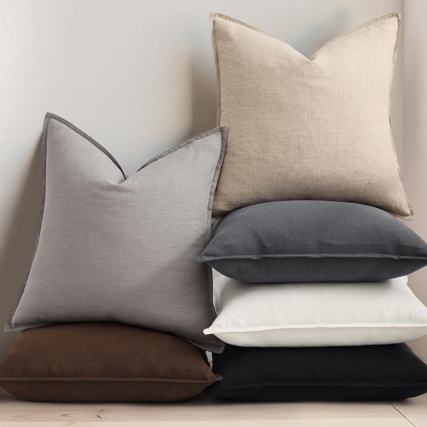 2 Pack Cream Flange Linen Pillow Covers