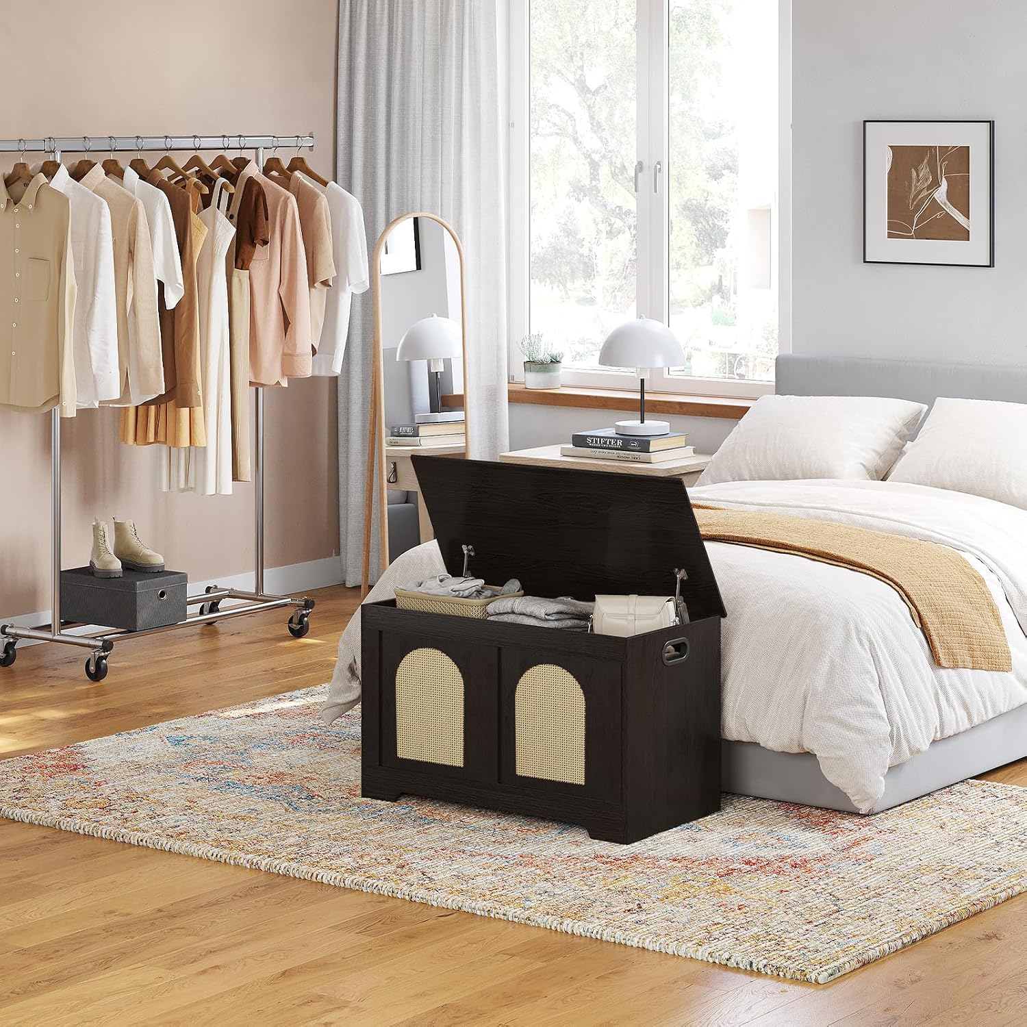 Espresso Rattan Flip Top Storage Bench Chest