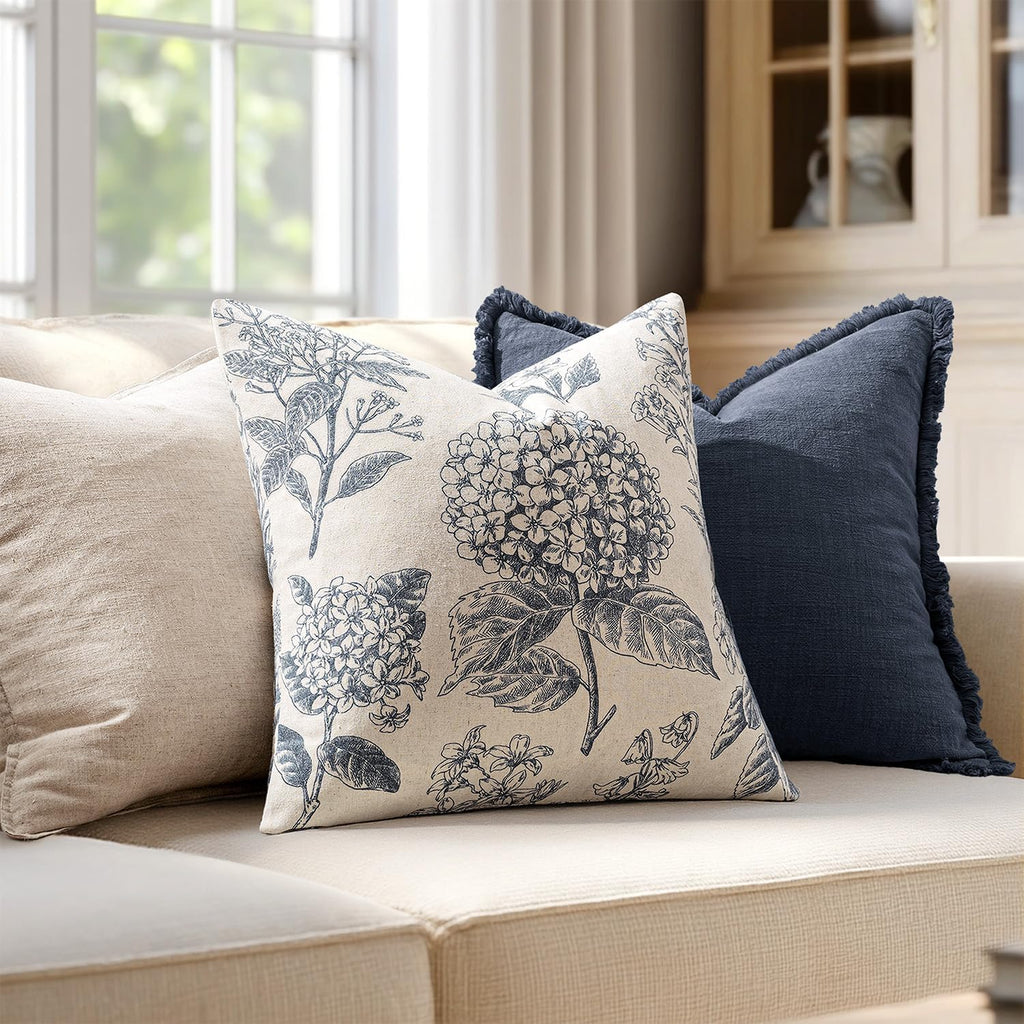 2 Pack Blue Hydrangea Floral Pillow Covers