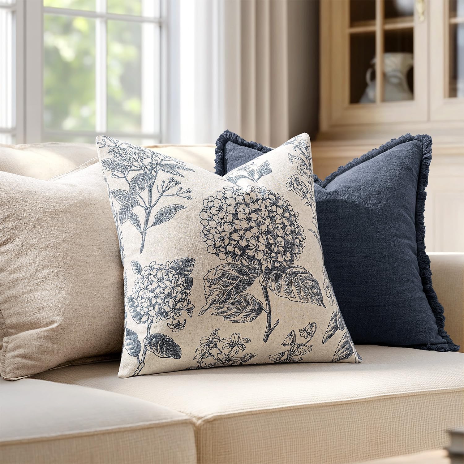 2 Pack Blue Hydrangea Floral Pillow Covers