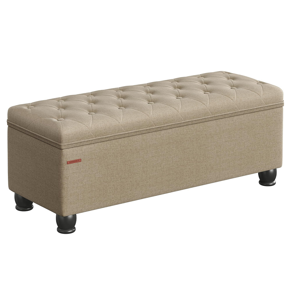 Slate Gray Linen Storage Ottoman Bench