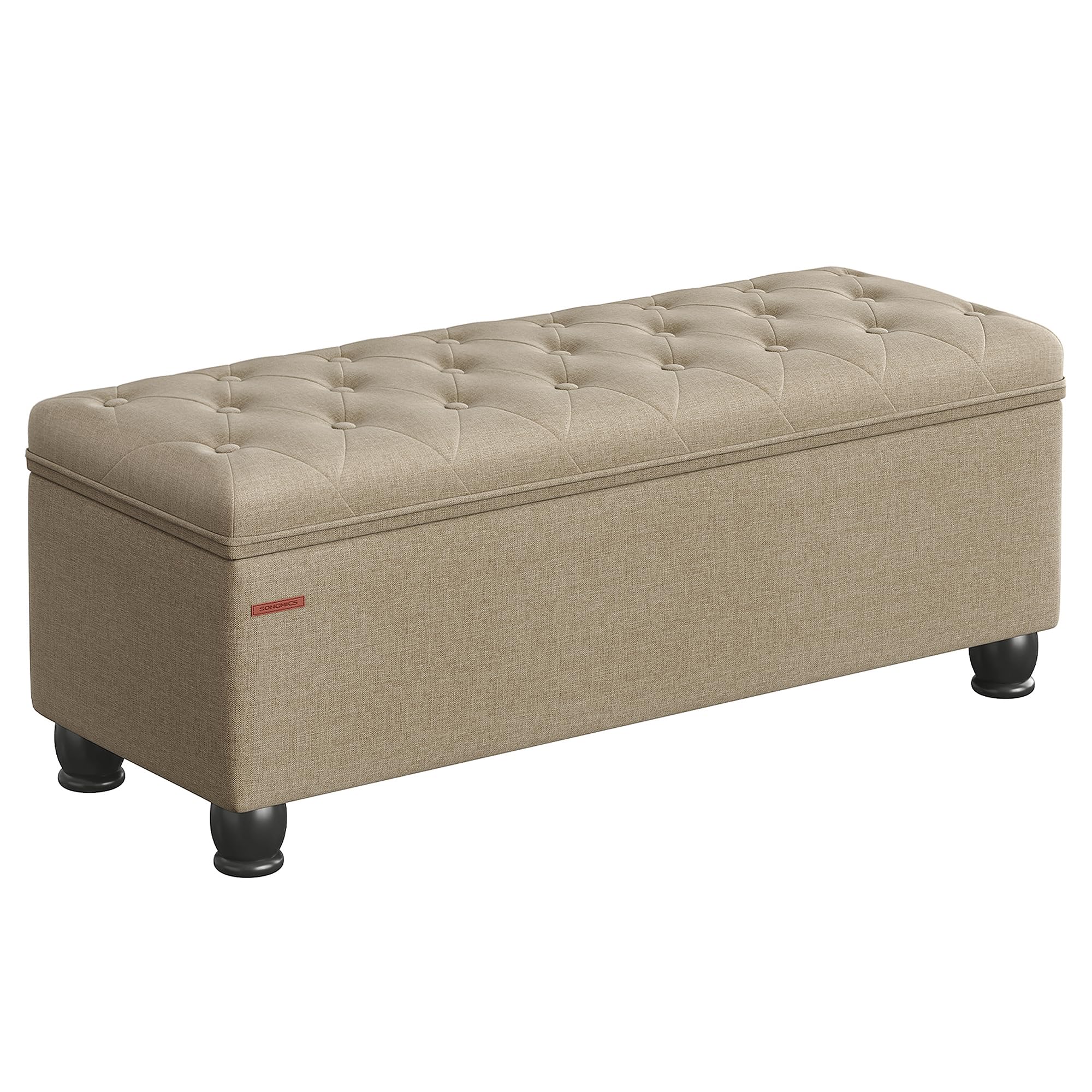 Slate Gray Linen Storage Ottoman Bench