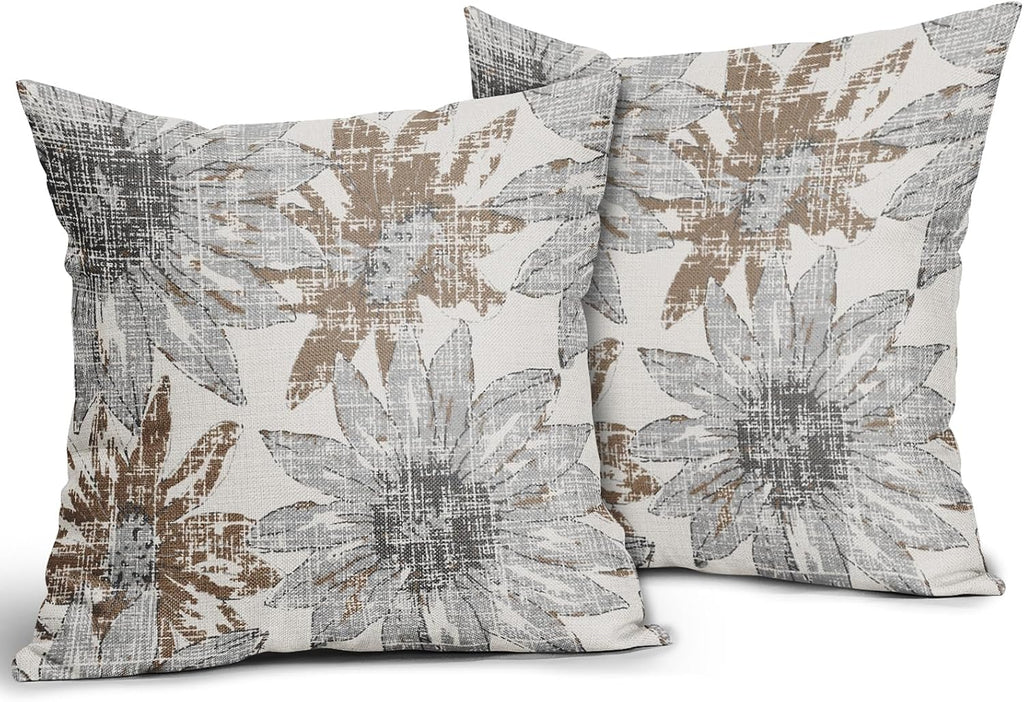 2 Pack Sunflower Floral Linen Pillow Covers