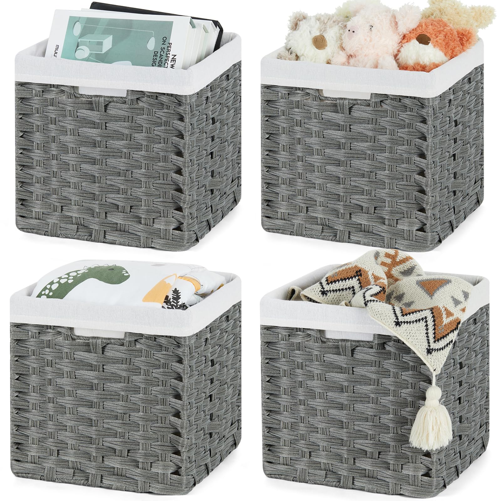 4 Pack Waterproof Imitation Wicker Cube Baskets