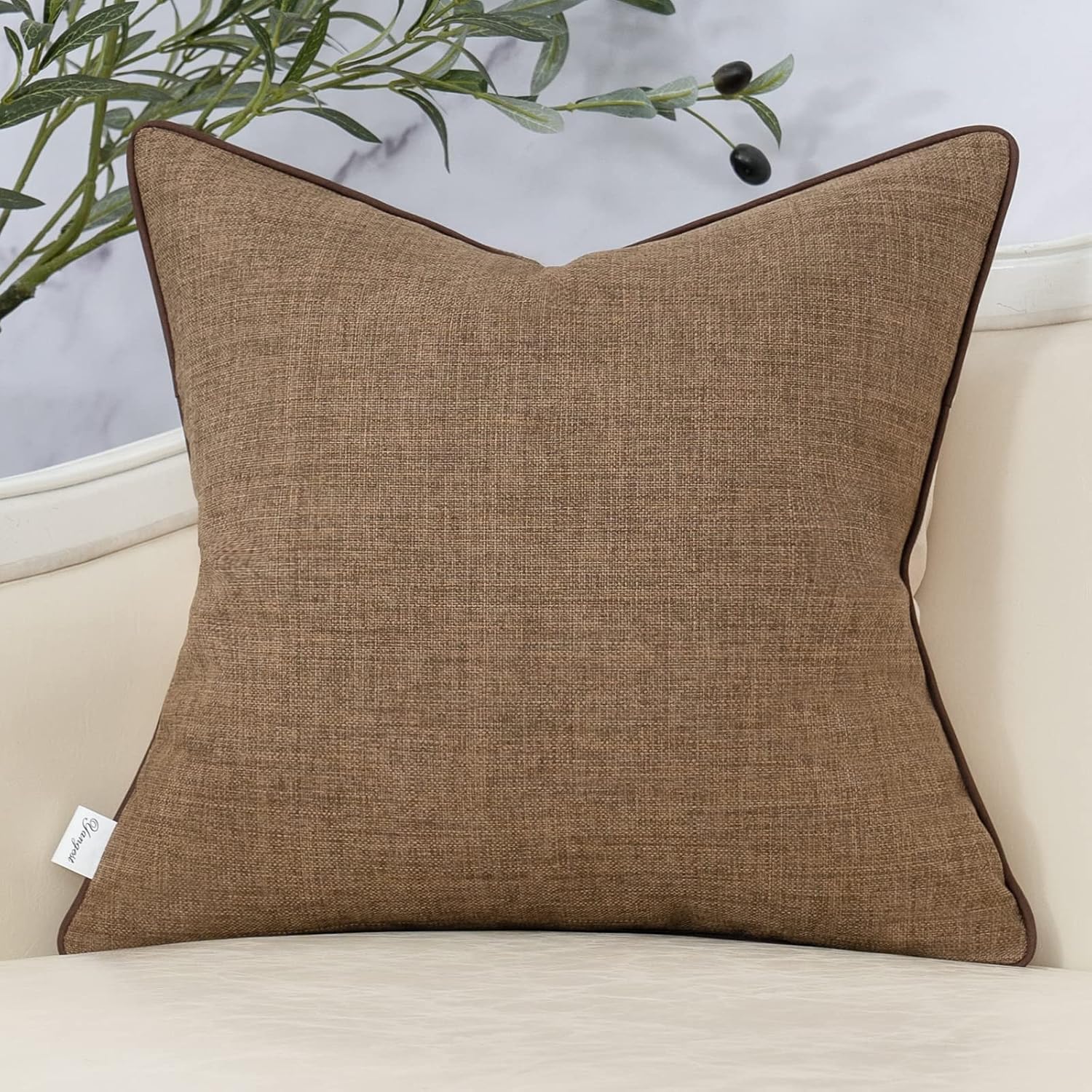 Brown Patchwork Cotton Linen Pillow Cover