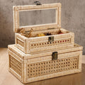 2 Pack Glass Lid Rattan Stackable Storage Boxes