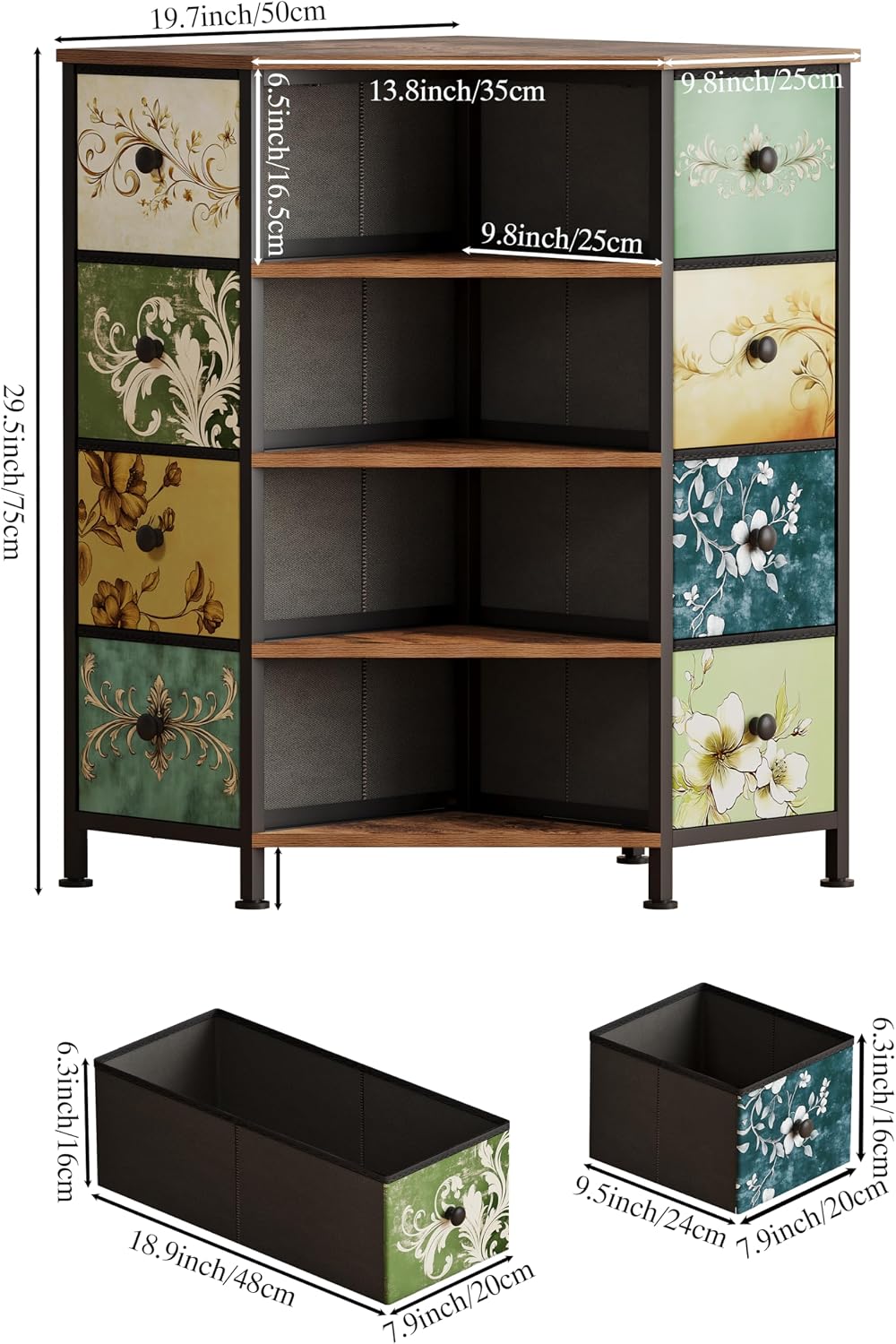 8 Drawers Retro Fabric Corner Dresser