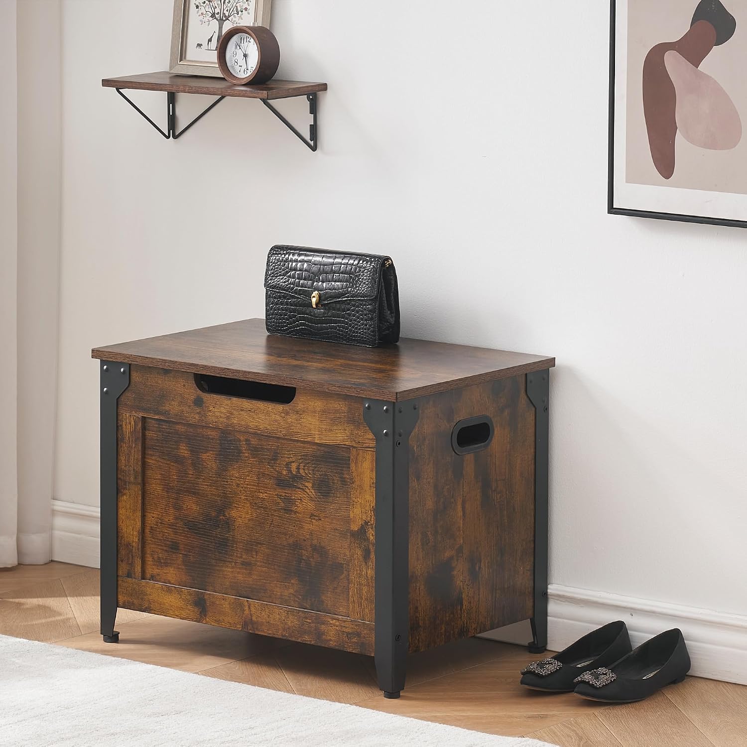 Rustic Brown Farmhouse Wooden Storage Bench