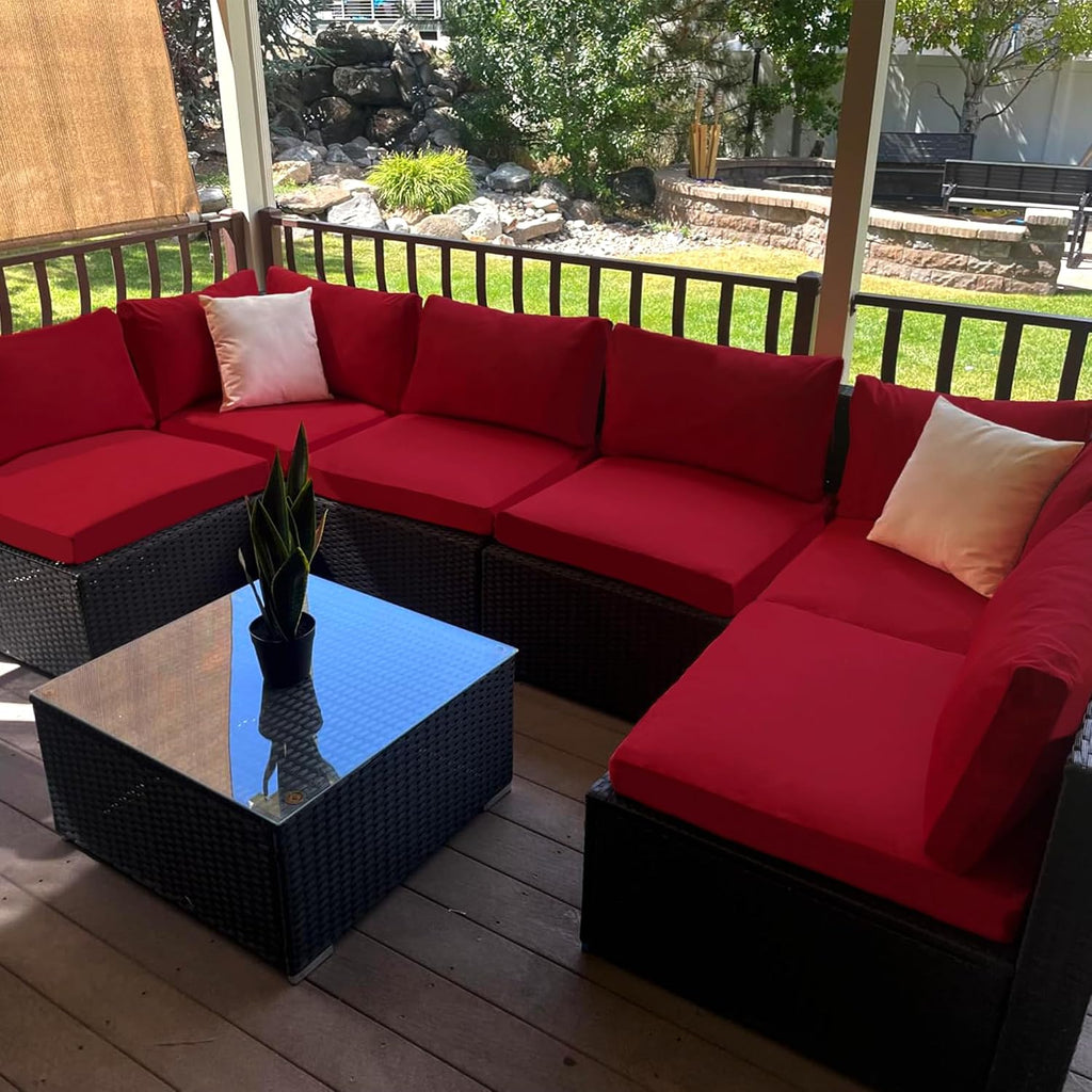 14Pcs Dark Red Waterproof Rattan Cushion Covers