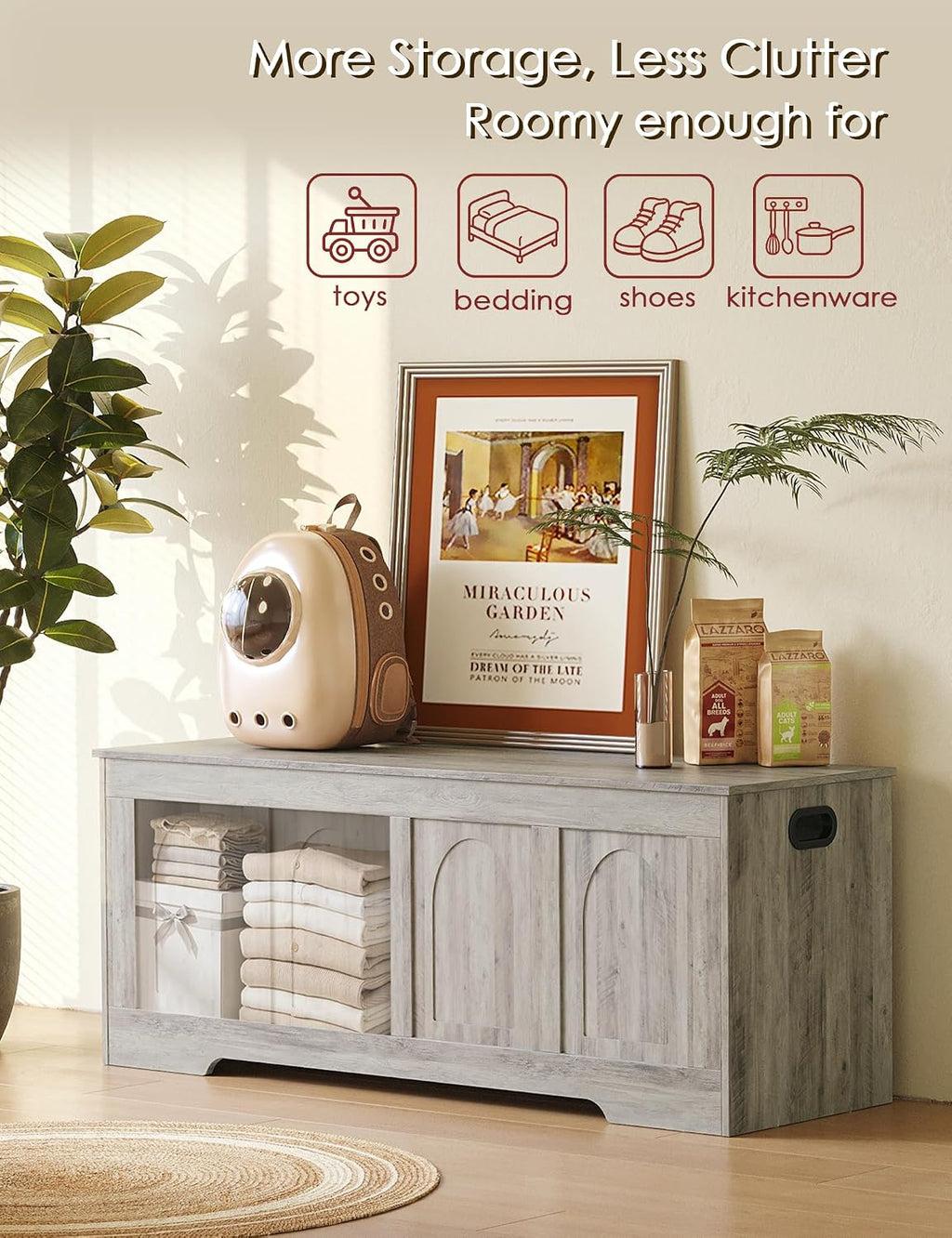 Gray Wash Rattan Flip Top Storage Bench