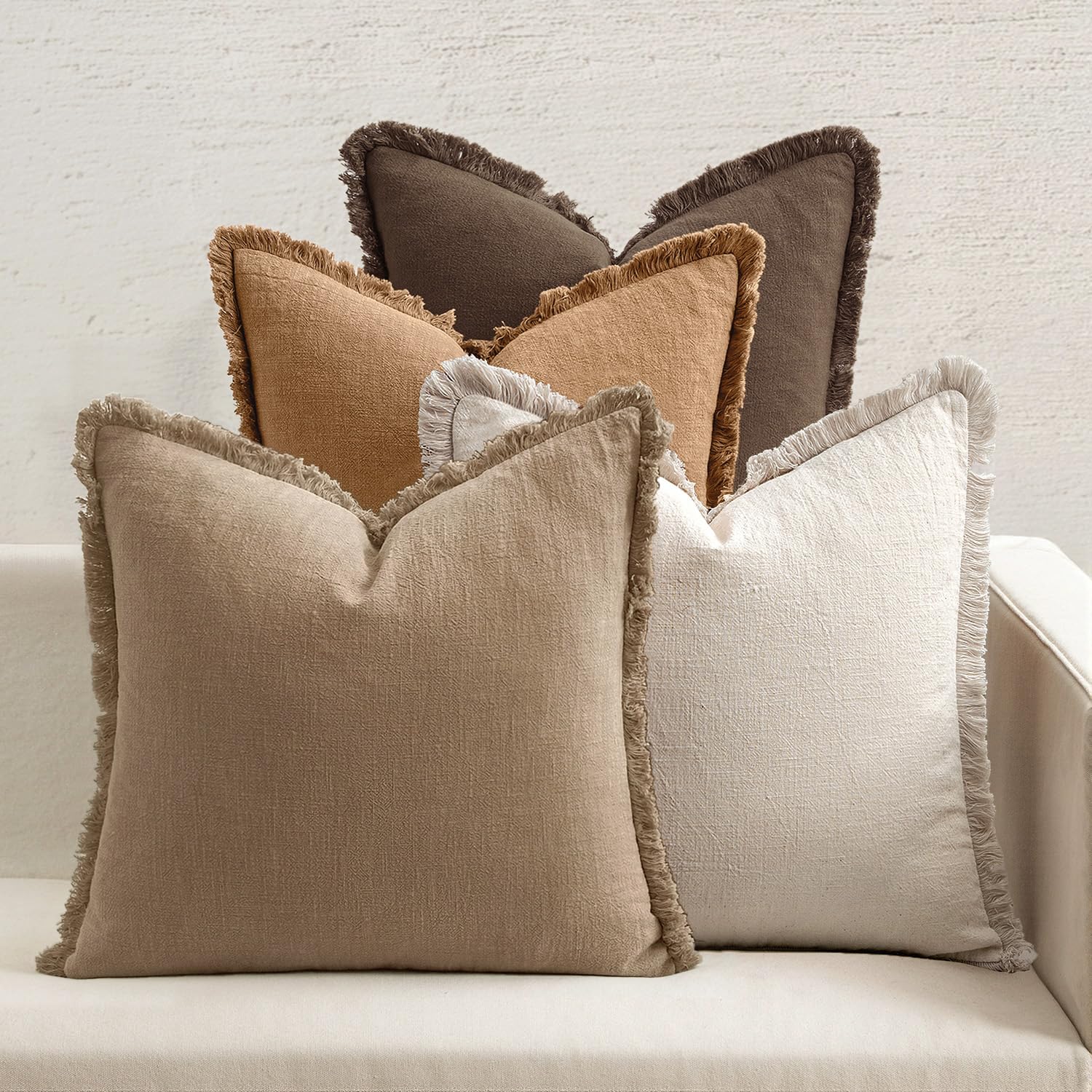 4 Pack Fringe Neutral Linen Pillow Covers