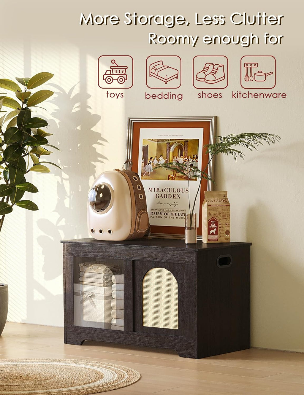 Espresso Rattan Flip Top Storage Bench Chest