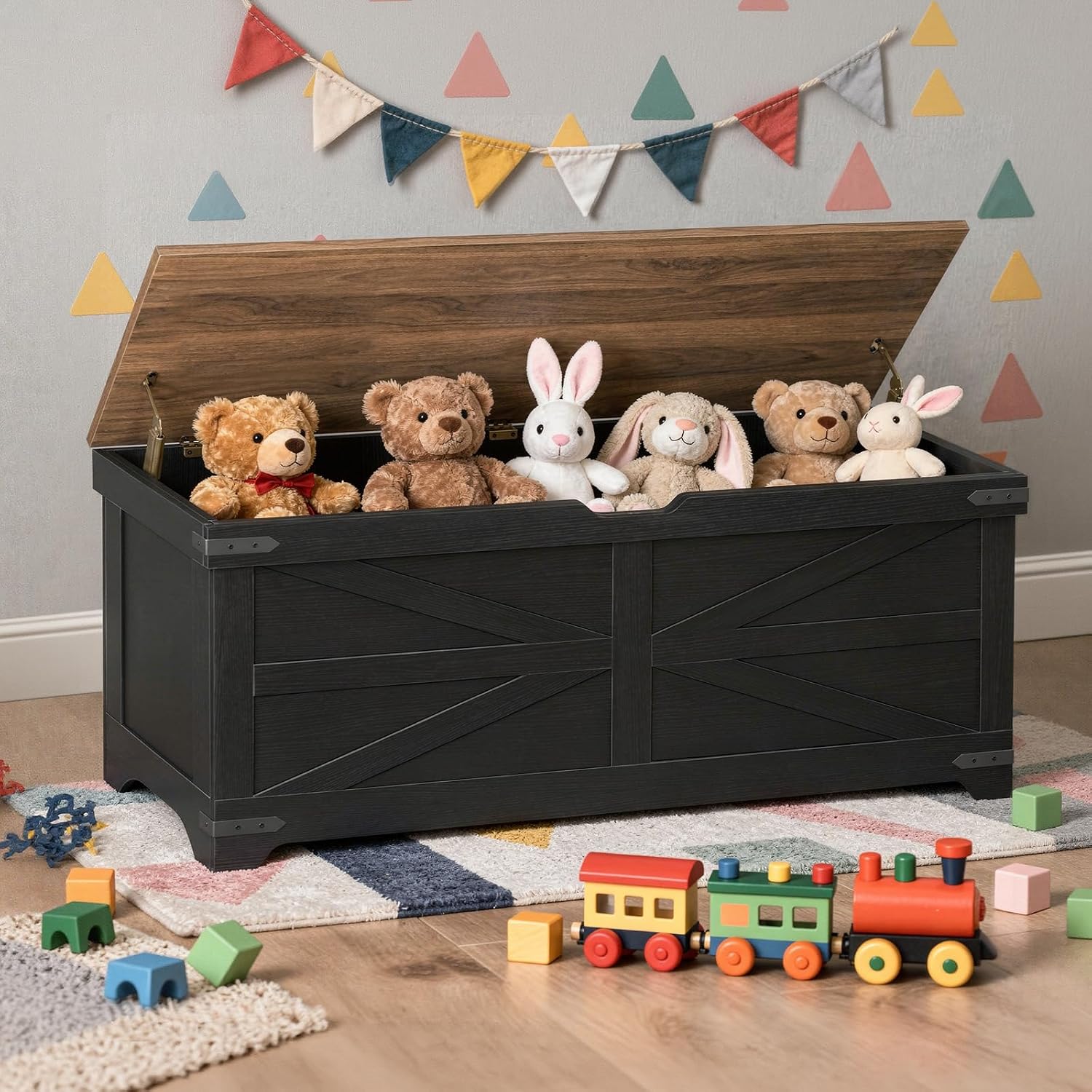 Black Walnut Farmhouse Toy Storage Bench