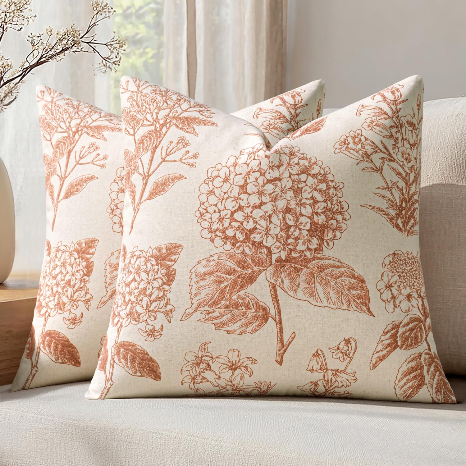 2 Pack Blue Hydrangea Floral Pillow Covers