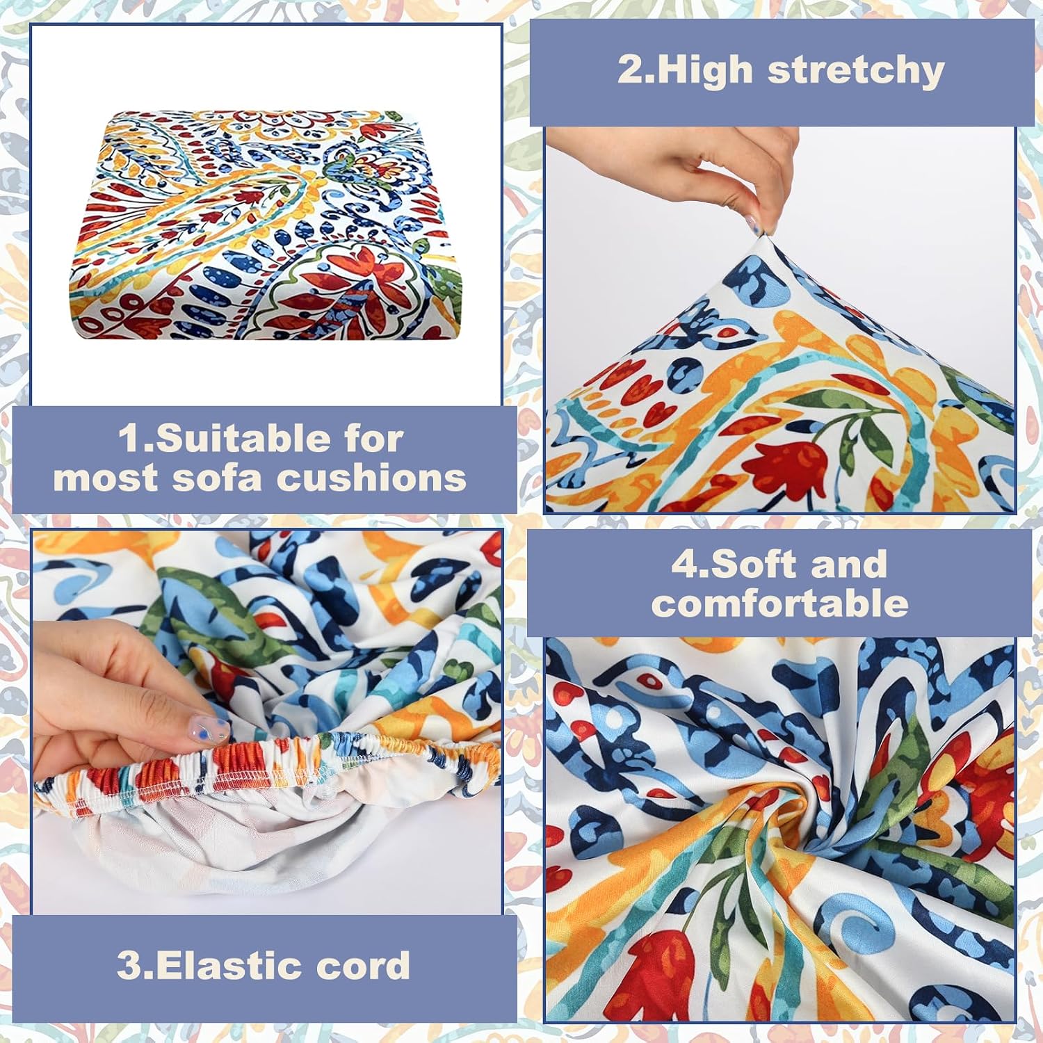 8Pcs Paisley Stretch Patio Cushion Slipcovers