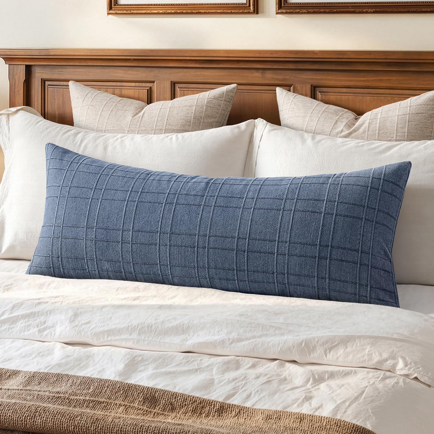 1 Pack Beige Check Lumbar Pillow Cover