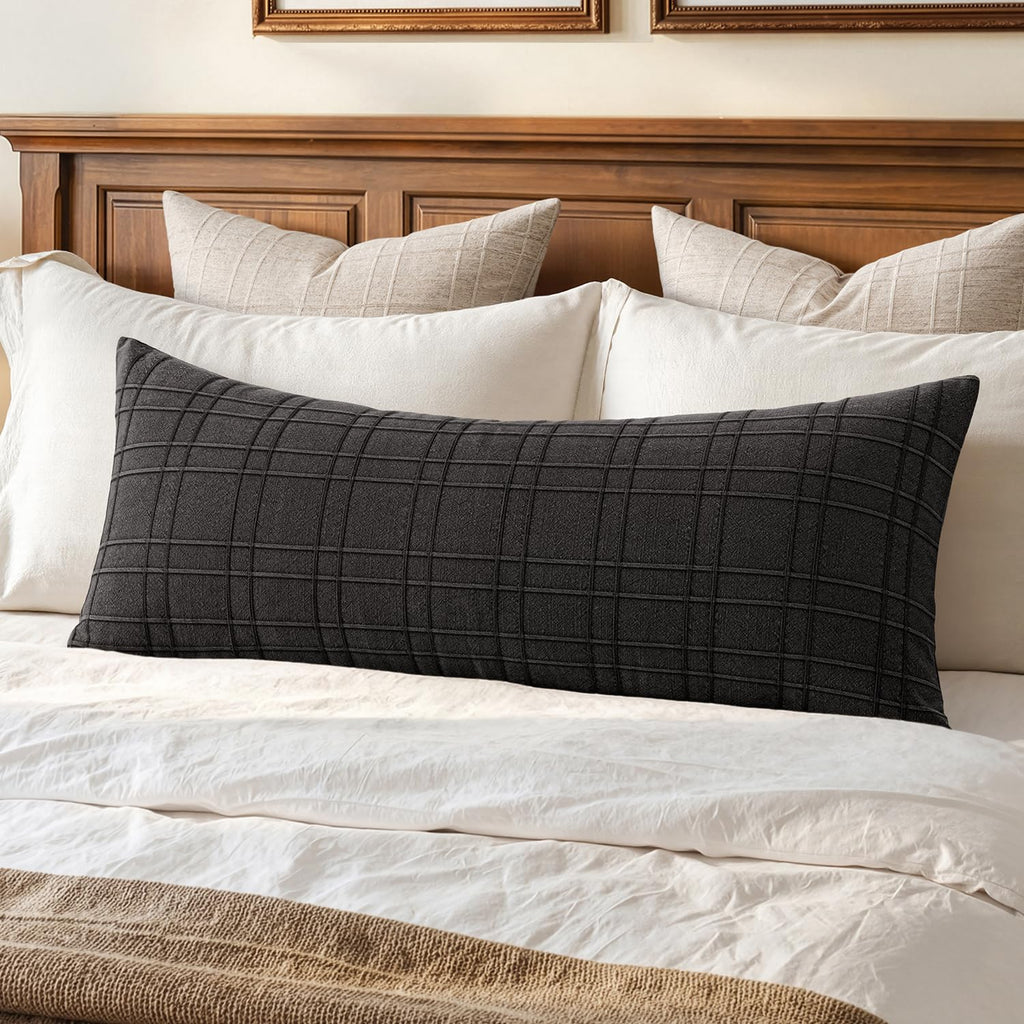 1 Pack Beige Check Lumbar Pillow Cover
