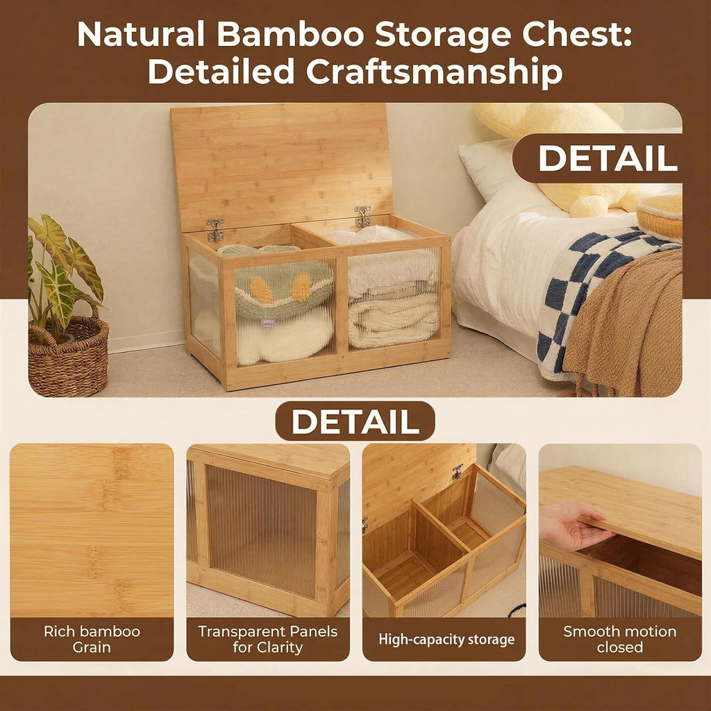 Bamboo Acrylic Panel Storage Bench Chest