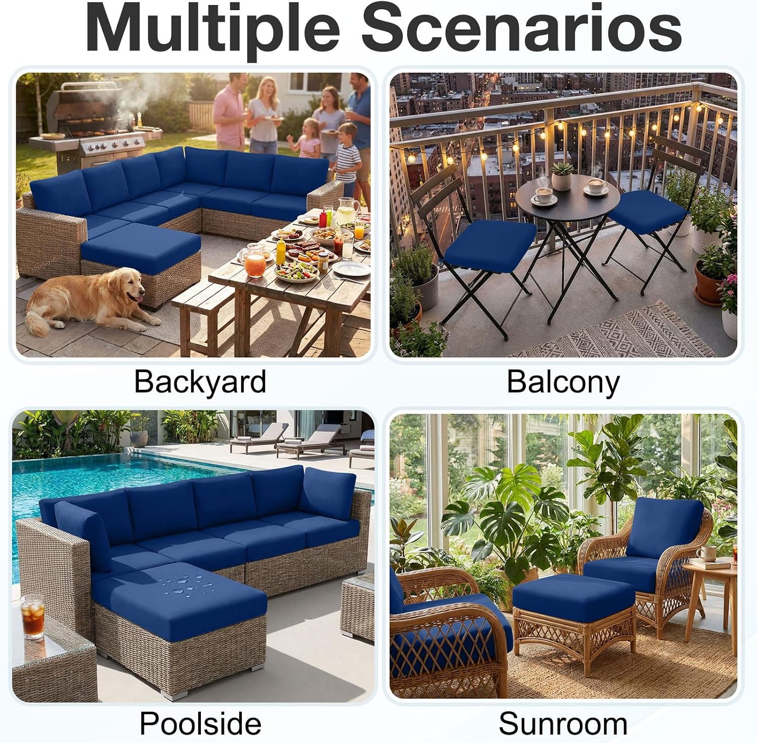 8Pcs Navy UV Waterproof Cushion Slipcovers